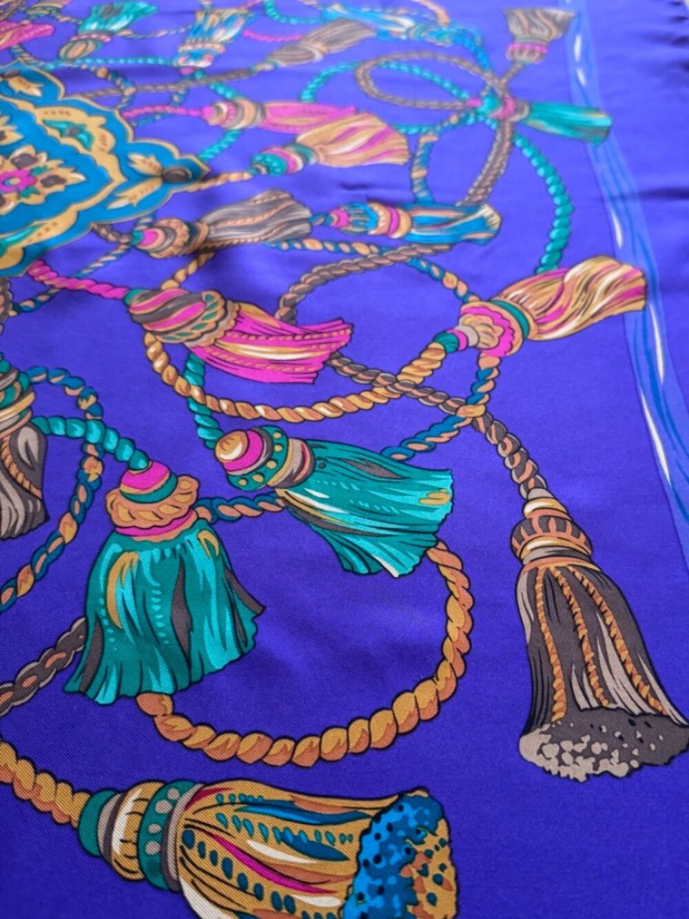 Silk Vibrant,Tassel Design-Inspired Statement Scarf, Purple,Teal,Pink,Gold - Picture 6 of 6